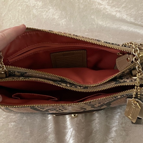 Coach Beige and Black Snake Print purse and wallet set. Excellent condition